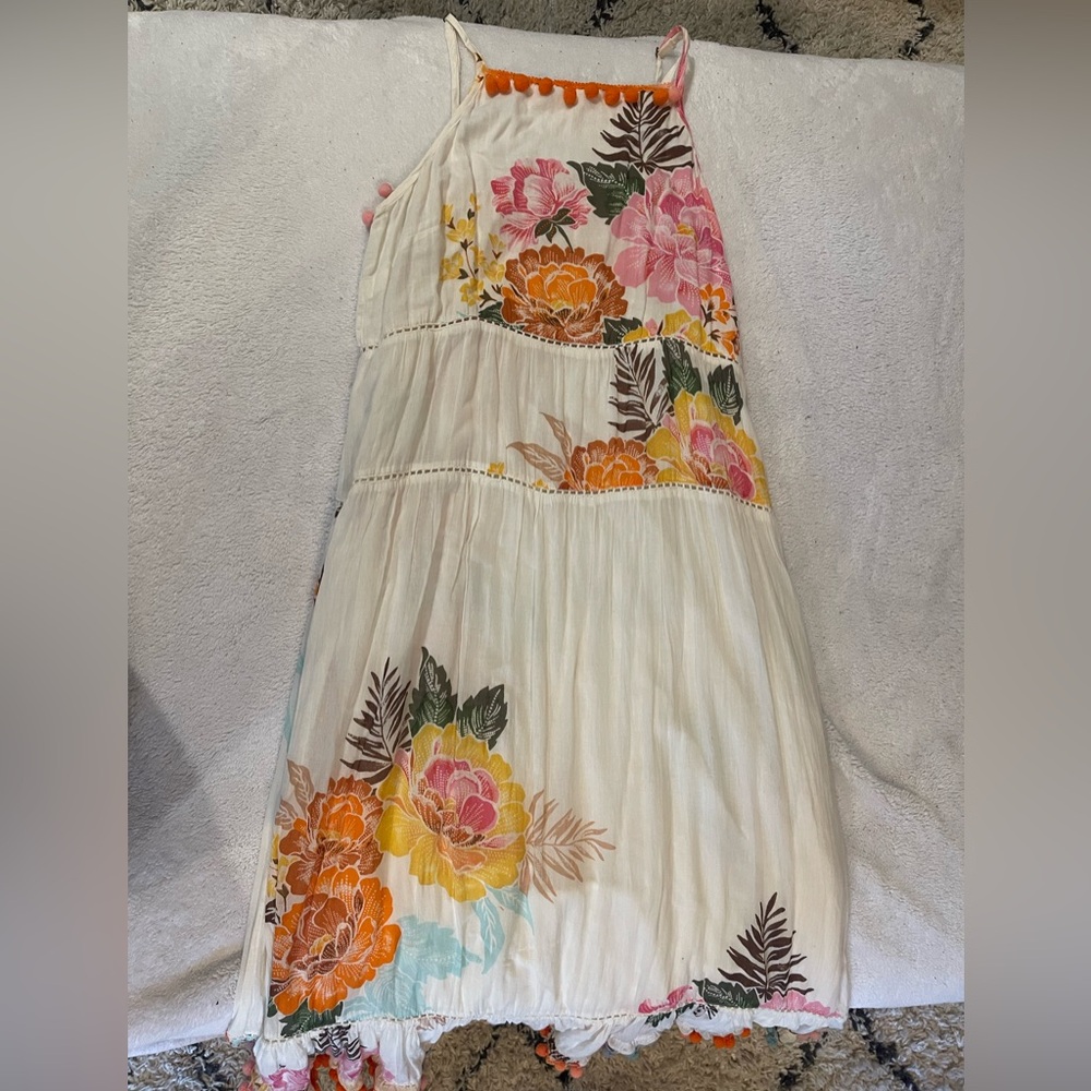 No tag Floral Sleeveless maxi Dress with Pom Pom Trim